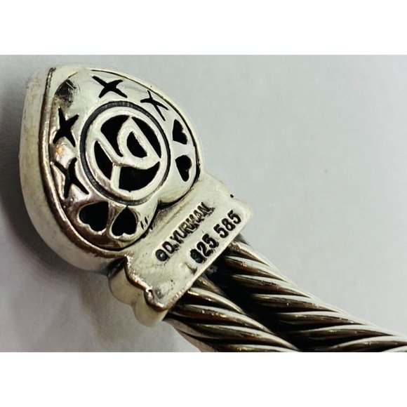 David Yurman 925 & 14KT Yellow Gold Double Cable Garnet Hearts Cuff Bracelet - Picture 4 of 8